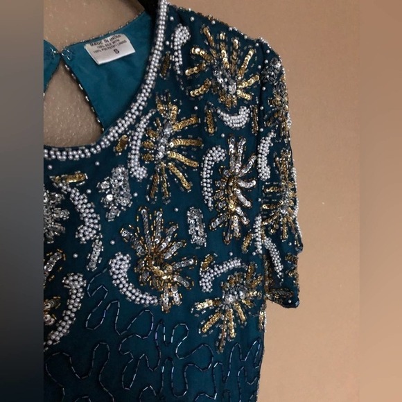 VINTAGE Night Vogue Beaded 100% Silk Dress Size S - Picture 4 of 7